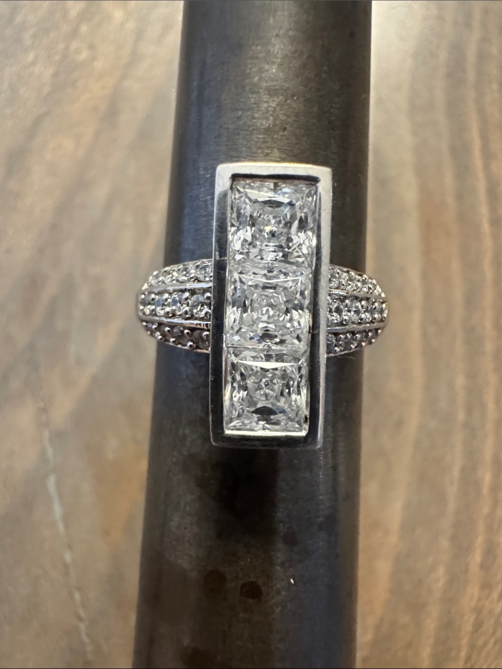 Vintage Art Deco Simulated Diamond Ring CZ Sterling Silver Size 7.5  MEDA